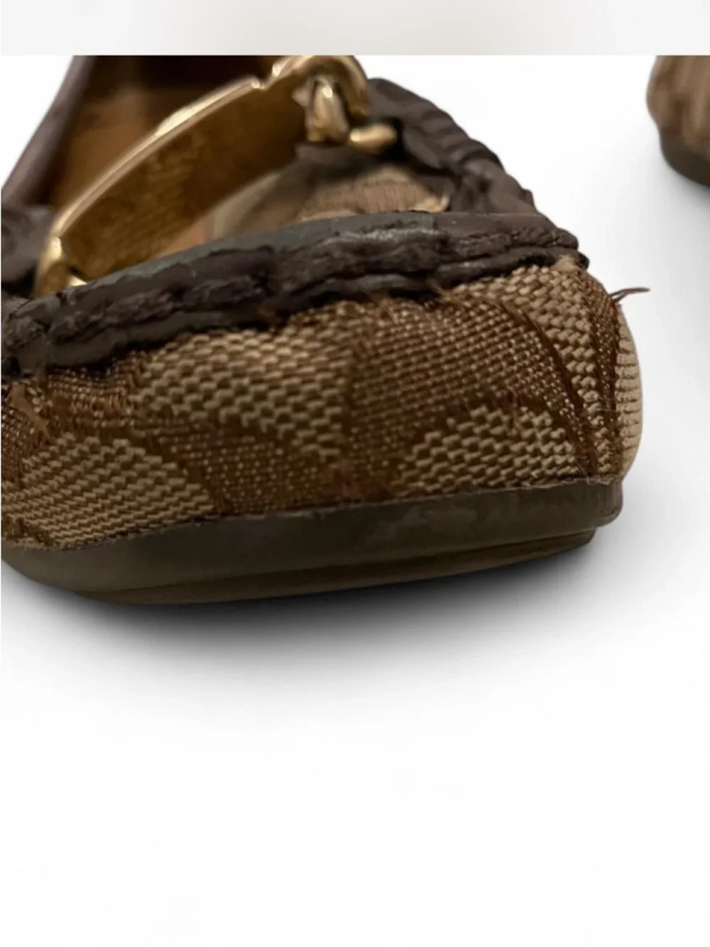 Coach Brown Signature Canvas Loafers with Gold Hardware